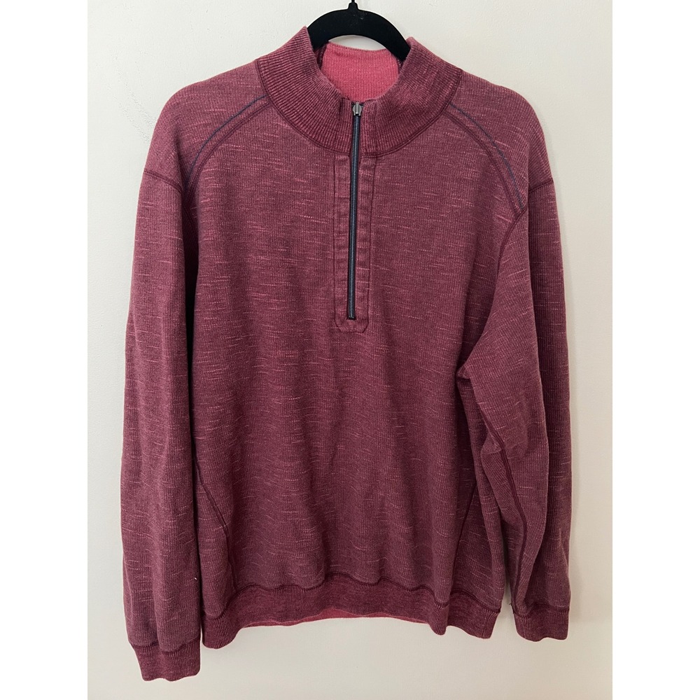 Tommy Bahama Flipside Reversible Half-Zip Sweatshirt Burgundy Red Outdoor EUC‎